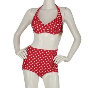 Davinci New Vintage Rockabilly Pinup Retro 50s Style Polka Dot Bikini Set Top S